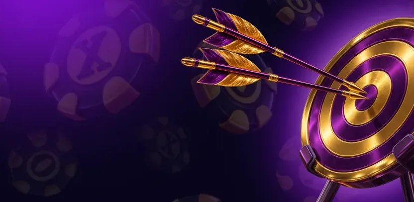 Banner de IXO Games: diana con flechas doradas de las misiones